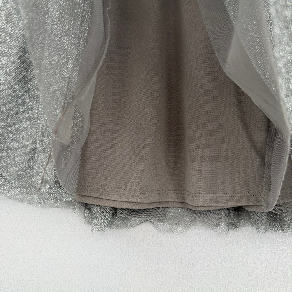 LC Lauren Conrad Metallic Tulle Skirt Silver Gunmetal Pleated Shimmer Med Luxe - Picture 5 of 7